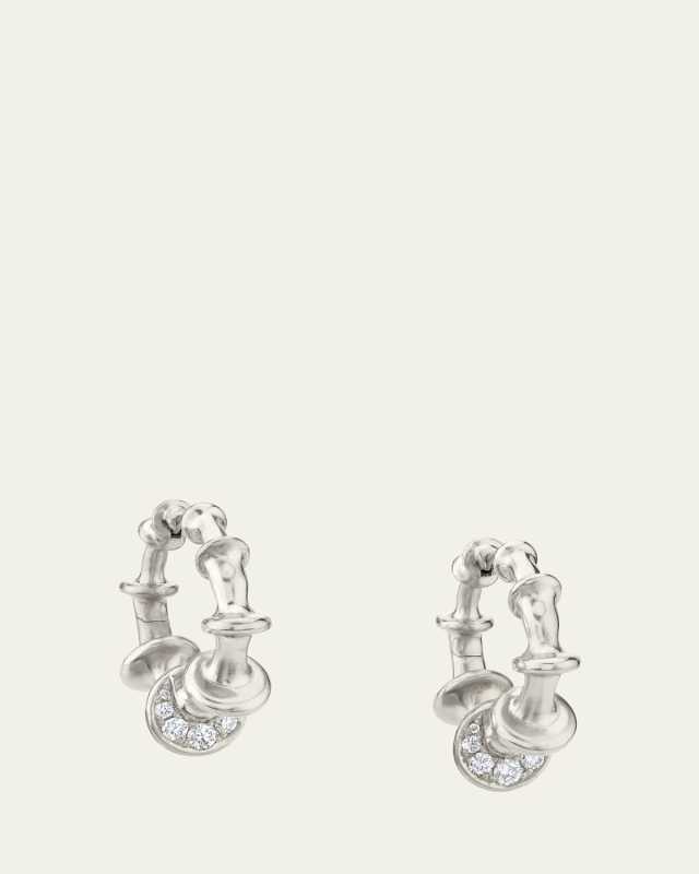 18K White Gold Chrona Mini Hoop Earrings with Diamonds